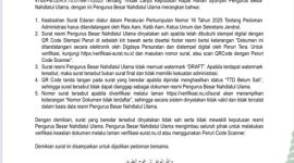 Foto: Surat klarifikasi resmi dari PBNU terhadap  Edaran Syuriyah PBNU tentang pemecatan Ketum PBNU.