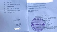 Foto: Tanda bukti laporan pengaduan di Ditreskrimsus Polda NTB terkait dugaan penyimpangan proyek irigasi BBWS NT I di Kabupaten Dompu.(JD09)