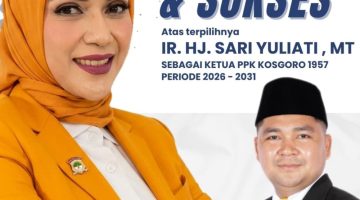 Ketua DPD Partai Golkar Kabupaten Dompu, Efan Limantika (kanan), menyampaikan ucapan selamat kepada Ir. Hj. Sari Yuliati, MT (kiri), yang terpilih sebagai Ketua PPK Kosgoro 1957 periode 2026–2031. (Foto: Istimewa)
