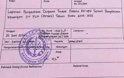 Foto : Bukti Laporan Dugaan Tindak Pidana Korupsi Di Tubuh PLN 25/06/2026