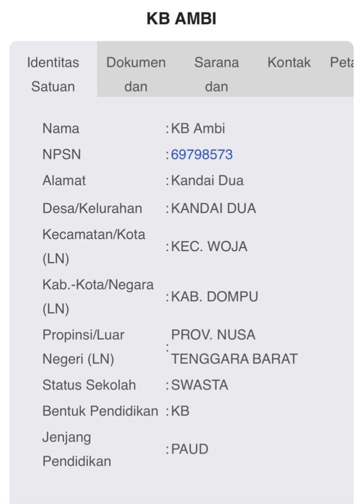 Foto : Identitas Satuan KB AMBI Kab. Dompu