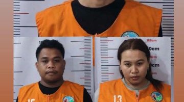 Berbaju tahanan oranye, Ketua Dewan Pimpinan Daerah Ikatan Mahasiswa Pemuda dan Pemerhati Hukum Nusa Tenggara Barat. (IMPERIUM NTB) Muhammad Ramadhan (bersama empat rekannya) dihadirkan dalam pengungkapan kasus penyalahgunaan narkotika jenis sabu oleh Ditresnarkoba Polda NTB. (Foto: Dok. Istimewa)